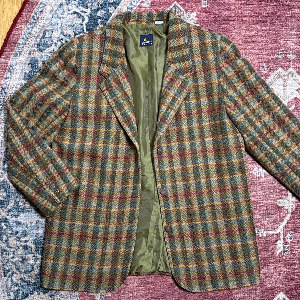 Vintage LIZSPORT Rainbow Plaid Wool Blazer Size 12P*